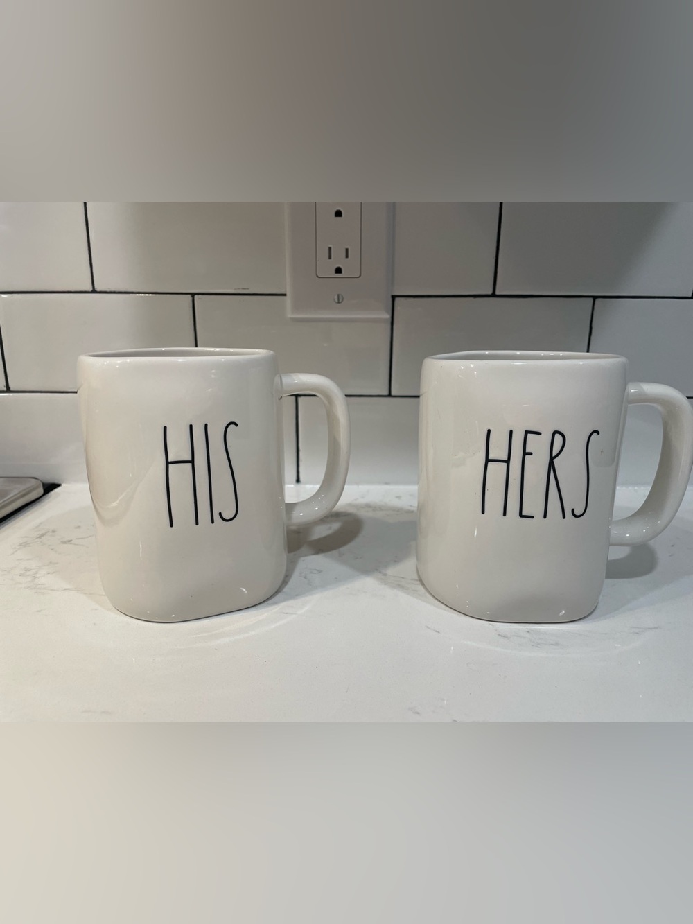 Rae Dunn White Ceramic 'HIS' Mug with Black Lettering
